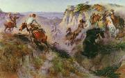 Charles M Russell The Wild Horse Hunters oil on canvas